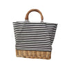 Striped fabric and wicker cooler bag with wicker handle