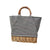 Striped fabric and wicker cooler bag with wicker handle