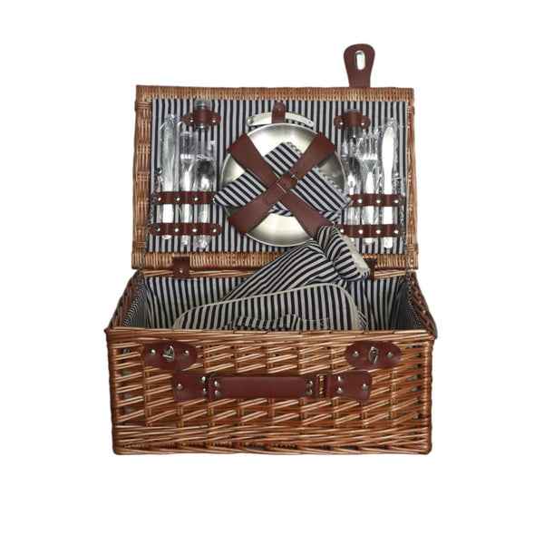 Wicker picnic basket for 4 people with removable cooler bag