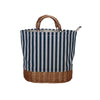 Blue striped wicker oval base insulated picnic bag