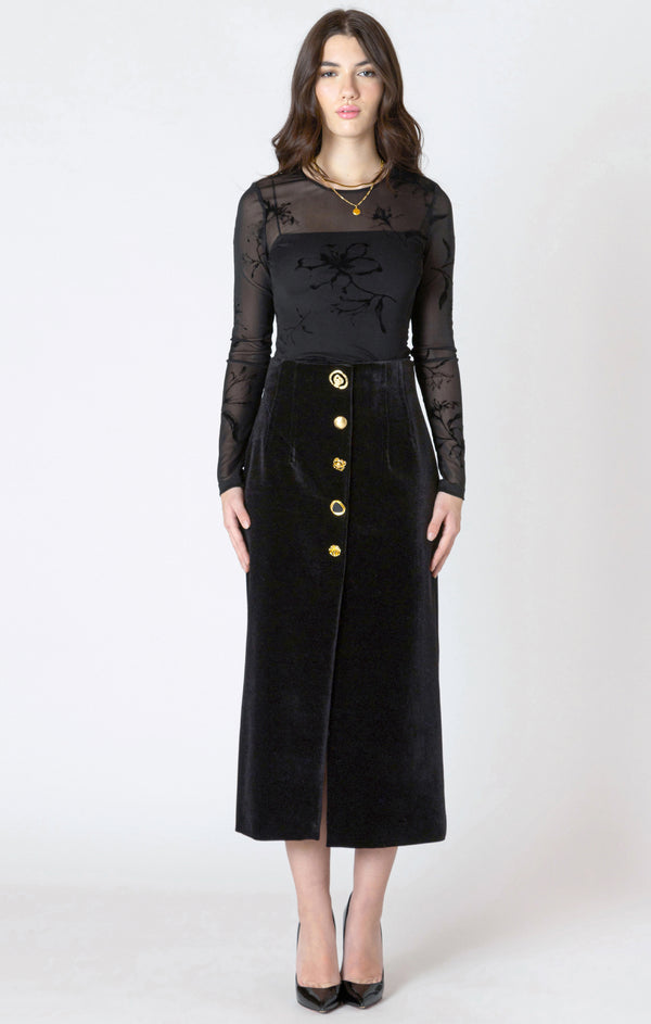 Jupe velours boutons