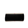 Bottom view of a La Maison du Bleuet structured vegan leather handbag with protective metal feet in black.