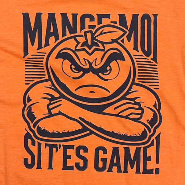 Dessin visible à l'avant du tee-shirt Mange Moi Orange