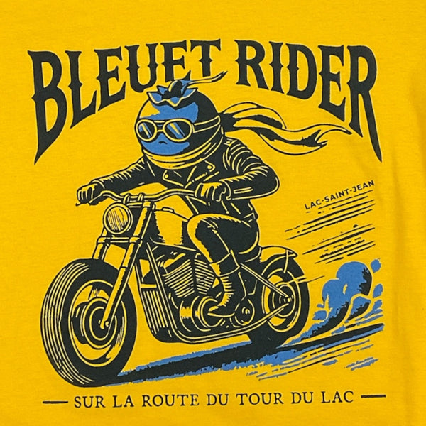 Dessin visible à l'avant du tee-Shirt Bleuet Rider Jaune Or