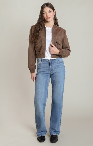 Blouson aviateur pied-de-poule Dex, coloris pied de poule, vêtement porté en tenue
