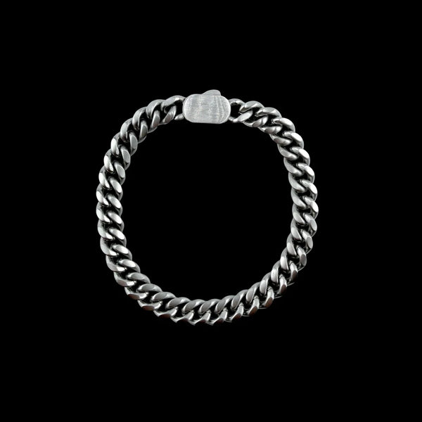 Bracelet maille cubaine Alpha 8 mm AJ&Co, finition argentée mate.