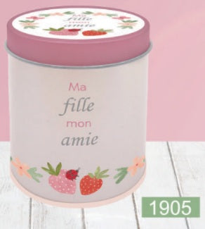Bougie InnerVoice en boîte métallique décorée, modèle « Ma fille, mon amie ».