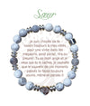 Bracelet Earth Angel « Sœur » à perles blanches et grises, avec sa présentation en français.