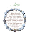 Bracelet Earth Angel « Amie » à perles blanches et grises, avec sa présentation en français.