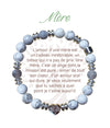 Bracelet Earth Angel « Mère » à perles blanches et grises, avec sa présentation en français.