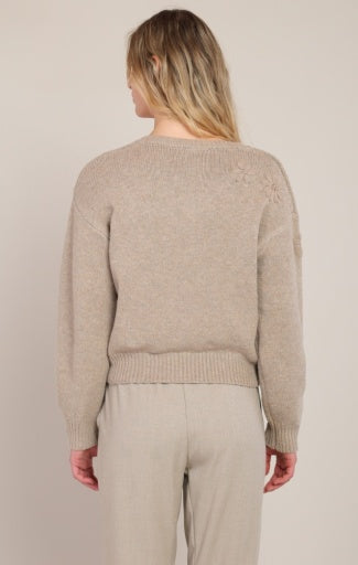 Haut en tricot à fleurs brodées Dex, coloris avoine clair, vue de dos