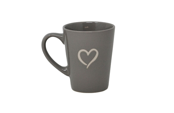 Tasse en grès gris de 340 ml avec un motif cœur blanc épuré