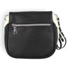 Sac banane Maison Taïga noir en cuir grainé avec détails en fausse fourrure blanche et fermeture éclair argentée