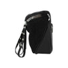 Sac banane Maison Taïga noir en cuir et sherpa avec fermeture éclair argentée et sangle ajustable, vue de profil.