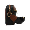 Sac à main Maison Taïga en PVC noir et marron avec fermeture éclair dorée et bandoulière réglable, vue de profil