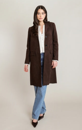 Manteau en suédine Dex, coloris chocolat, vêtement porté
