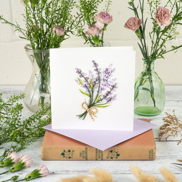 Carte de vœux bouquet de lavande en papier quillé