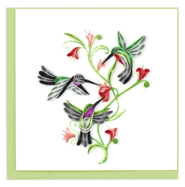 Carte de vœux trio de colibris en papier roulé
