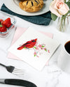 Carte de vœux cardinal rouge et fleurs de cerisier en papier roulé