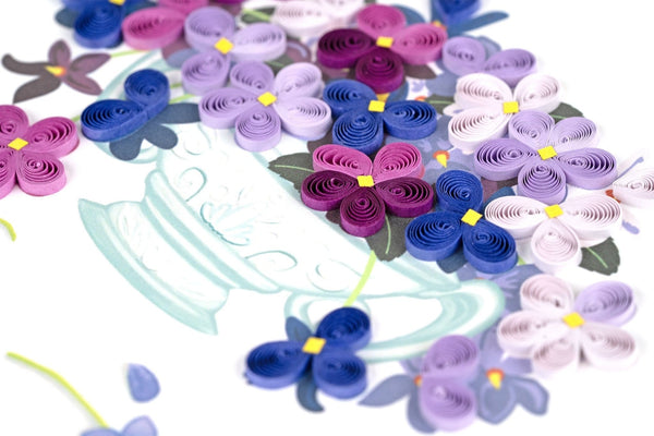 Carte de vœux bouquet de violettes en papier roulé