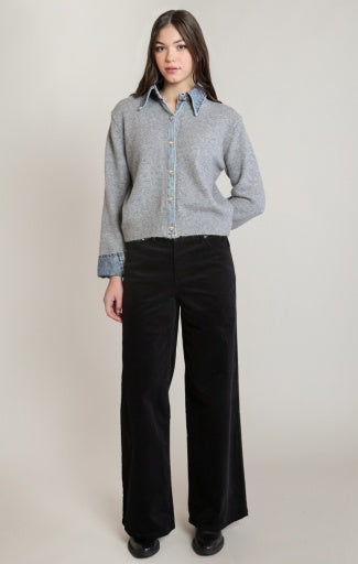 DENIM TRIM SWEATER SHIRT