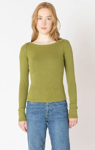 Ribbed boat neck top