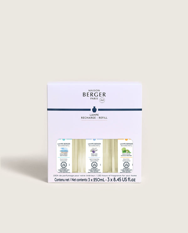 Trio de recharges pour lampe Berger – Fraîcheur – 3 × 250 ml – Maison Berger