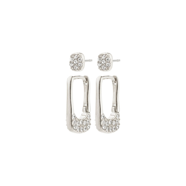 INSTANT boucles d’oreilles ensemble 2 en 1, plaqué argent