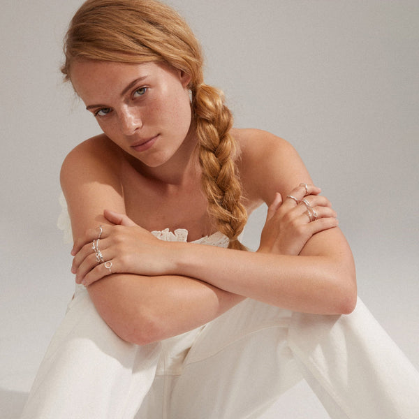 LULU recycled organic shaped stack ring silver-plated