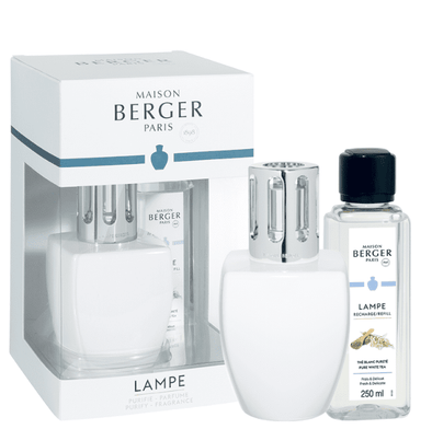 Lampe Berger - Coffret June blanche et Recharge Thé blanc pureté