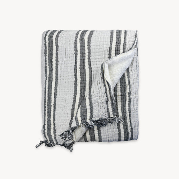 Plaid Doublé en Molleton – Crinkle – Rayures Charbon