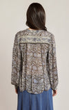 Blouse à imprimé orchidées Dex, coloris imprimé orchidées marron et bleu pâle, vue de dos