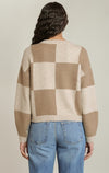 Cardigan à blocs de couleur Dex, coloris taupe clair chiné, vue de dos