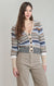 Cardigan rayé chiné Dex, coloris rayures écrues et marine, vêtement porté