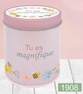 Bougie InnerVoice en boîte métallique décorée, modèle « Tu es magnifique ».