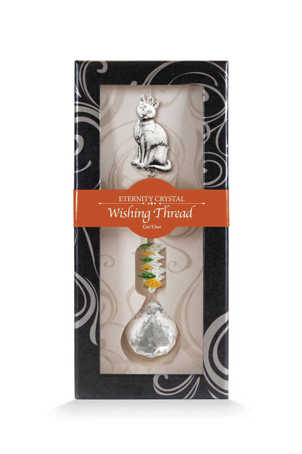 Fil à vœux Chat Eternity Crystal présenté dans sa boîte illustrée avec son cristal facetté.