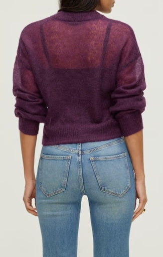 Haut en tricot transparent Dex, coloris prune, vue de dos