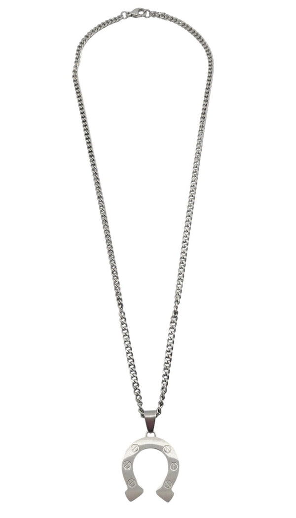La Maison du Bleuet matte silver horseshoe pendant necklace in 316L stainless steel with a 22-inch chain