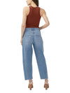 Maison Taïga high-waisted barrel leg jeans in medium blue denim with angled side seams, back view on a model.