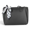 Sac à main Maison Taïga Évasion noir en PVC grainé avec foulard décoratif à motifs cœurs sur la anse