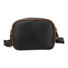 Sac à main Maison Taïga en PVC noir avec bordures marron et bandoulière réglable