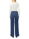 Maison Taïga Silver Jeans Co. Suki wide leg jeans in dark indigo denim with a mid-rise fit, back view on a model.
