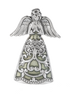 Ange gardien miniature Ganz argenté, mains jointes et robe à volutes vert pâle