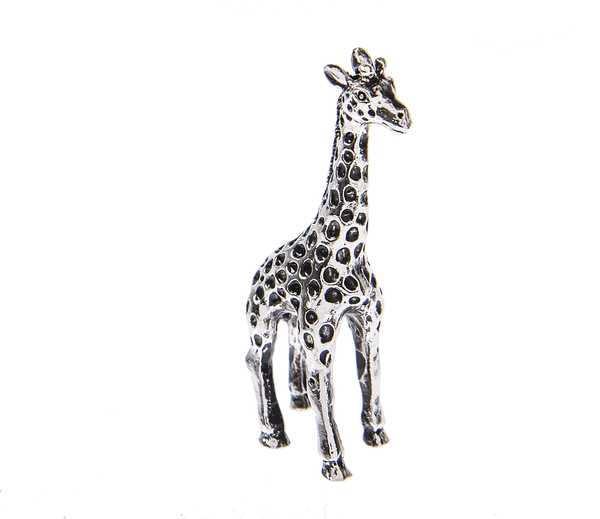 Girafe miniature Ganz argentée, au long cou et au pelage tacheté de noir