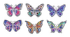 Six modèles de papillons miniatures Ganz aux ailes multicolores bordées d’argent