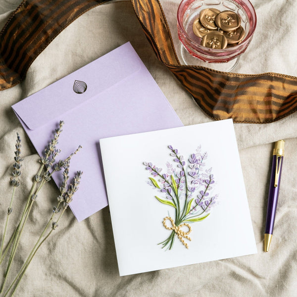 Carte de vœux bouquet de lavande en papier quillé