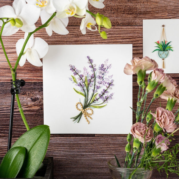 Carte de vœux bouquet de lavande en papier quillé