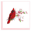 Carte de vœux cardinal rouge et fleurs de cerisier en papier roulé