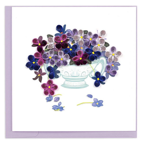 Carte de vœux bouquet de violettes en papier roulé