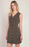 Robe mini boutonnée Dex, coloris olive foncé, vêtement porté